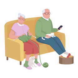 Zwei Senioren sitzen auf einem Sofa