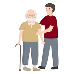 Pflegeperson die alten Mann stützt