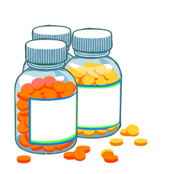 Bunte Tabletten in verschiedenen Dosen
